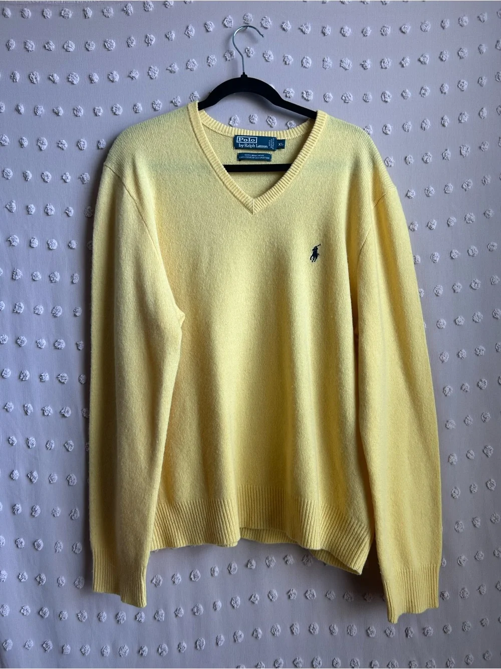 Polo by Ralph Lauren 100% Lamb’s Wool‎ V Neck Long Sleeve Sweater Sz XL Yellow